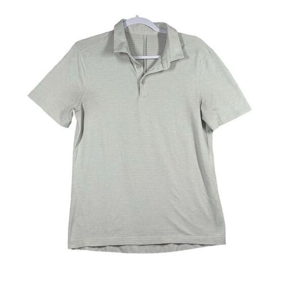 Lululemon‎ Polo Shirt Men Size S/XS Gray Striped Short Sleeve Golf Shirt Casual